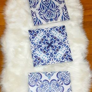 NWT Blue White Print Wall Art Bundle of 3